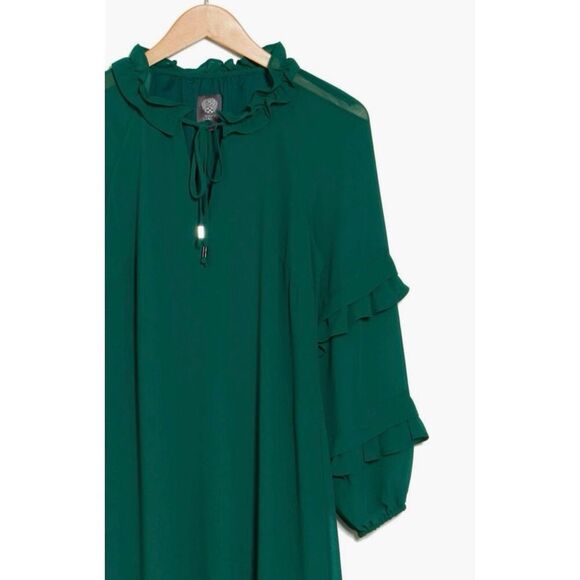 Vince Camuto green long sleeve chiffon dress • New with tags Size 0 - Picture 4 of 5